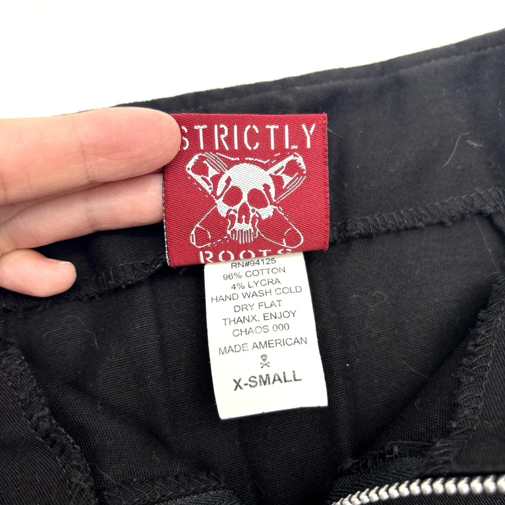 Vintage 90s Y2K DOGPILE Black Low Rise Zip Up D-ring Micro Skirt XS 26x11
